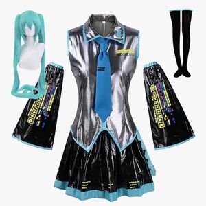 Miku Cosplay Costume Outfit, women Size Small, Role Play Dark Gray Uniform Wig